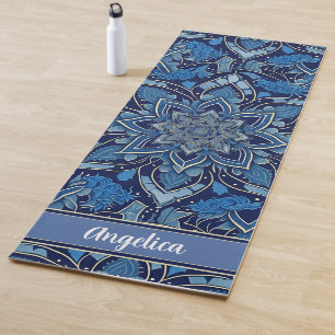 Royal Blue Mandala Yoga Mat con nombre personal
