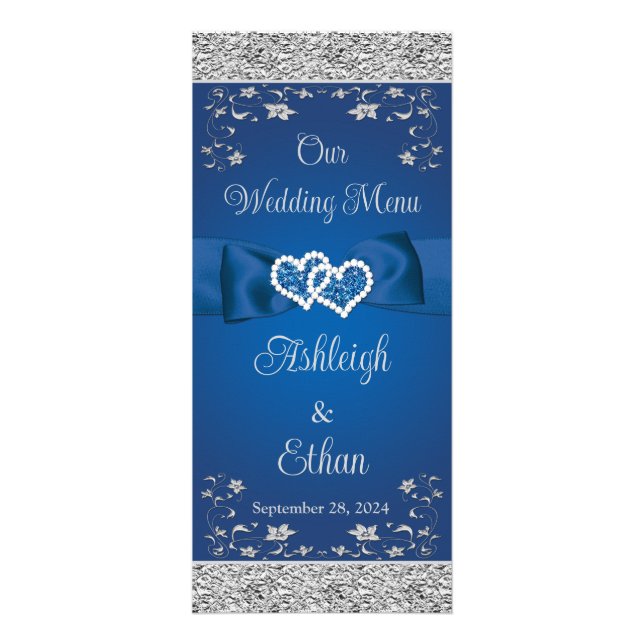 Royal Blue, menú Boda Gray Love Hearts (Frente)