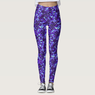 Royal Blue Mermaid Scale Fish Leggings Pants Yoga 