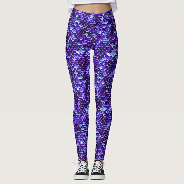 Royal Blue Mermaid Scale Fish Leggings Pants Yoga  (Anverso)