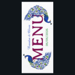 Royal Blue Peacock Wedding Flat Menu<br><div class="desc">Royal Blue Peacock Wedding Flat Menu. You can personalize this menu with the names and the date of the event. You also can change background color,  fonts,  font colors and the images if needed,  just click on "Edit using design tool".</div>