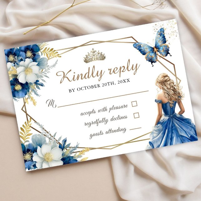 Royal Blue Princess Floral Sweet 16 Tarjetas Rsvp (Subido por el creador)