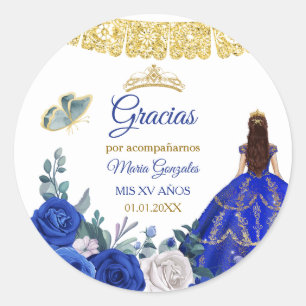 Royal Blue Quinceañera Favor Gracias Etiqueta De R