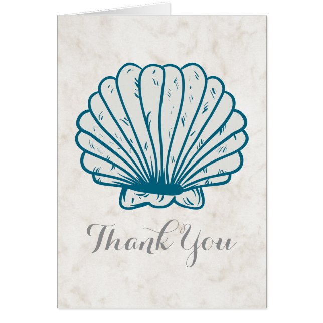 Royal Blue Rustic Seashell Boda Gracias (Frente)