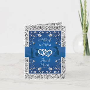 Royal Blue, Silver Love Hearts Gracias Tarjeta