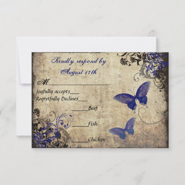 Royal Blue Vintage Butterfly RSVP (Anverso)