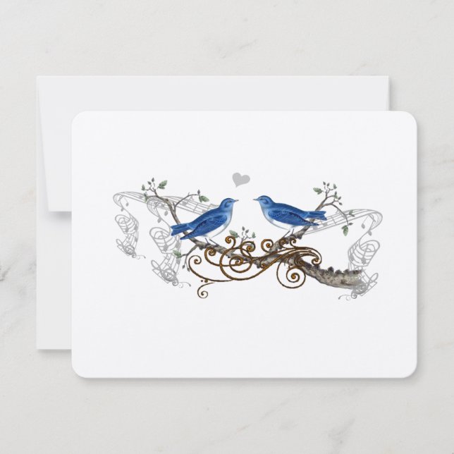 Royal Blue Vintage Lovebirds Wedding RSVP (Anverso)