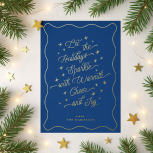 Royal Blue Wavy Border Sparkle Tarjeta de vacacion