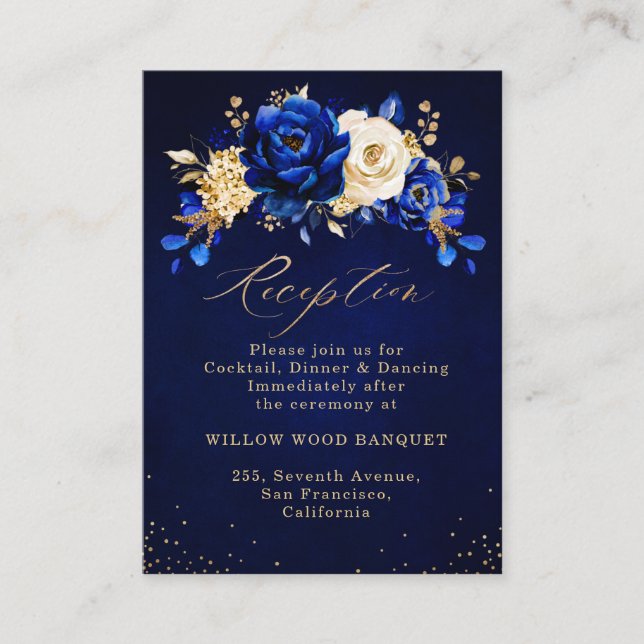 Royal Blue Yellow Gold Floral Wedding Recepcion (Anverso)