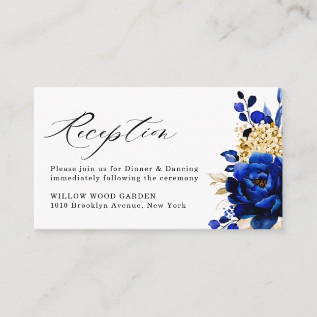 Royal Blue Yellow Gold Floral Wedding Recepción (Anverso)
