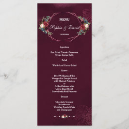 Royal Burgundy Floral Geometric Boda Menu