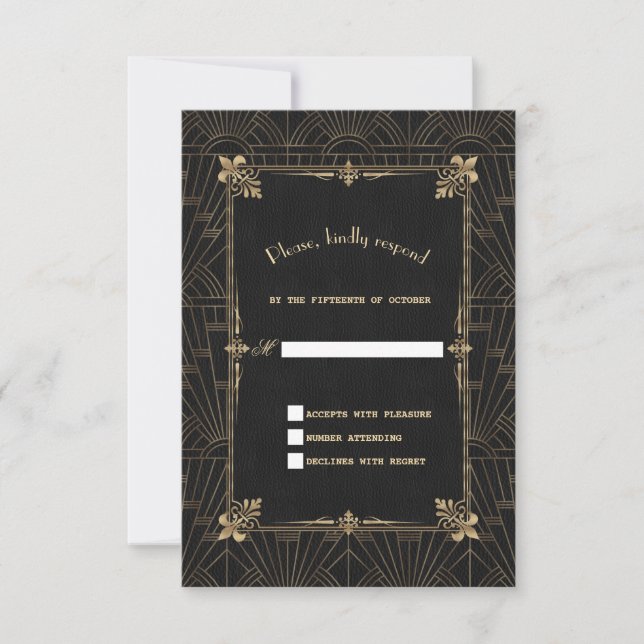 Royal Fleur-de-Lis Art Deco 1920 Wedding RSVP (Anverso)