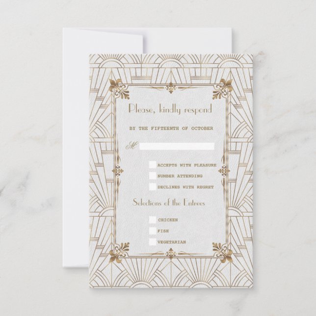 Royal Fleur-de-Lis Art Deco Gold White 20s RSVP (Anverso)