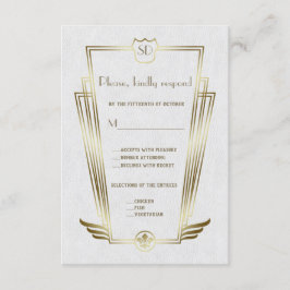 Royal Gold Art Deco Monograma Boda Blanca RSVP