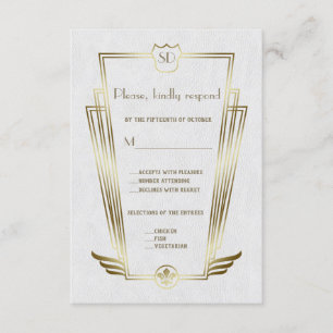 Royal Gold Art Deco Monograma Boda Blanca RSVP