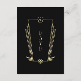 Royal Gold Black Art Deco Boda Monograma RSVP
