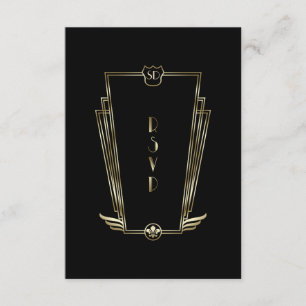 Royal Gold Black Art Deco Boda Monograma RSVP