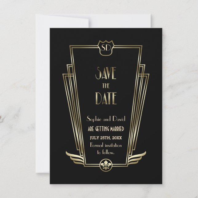 Royal Gold Black Art Deco Monograma Anuncio de Com (Anverso)