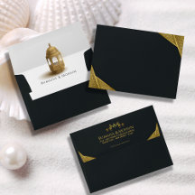 Royal Gold Elegante Tarjeta de Regreso de Boda Isl