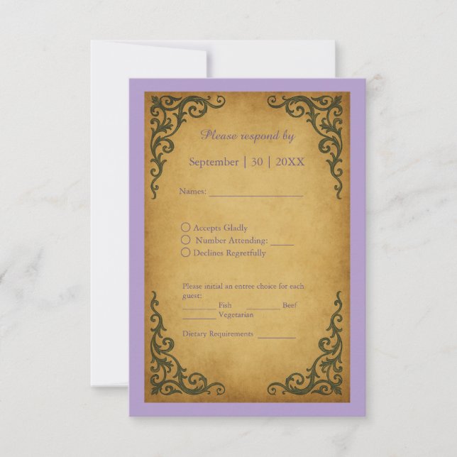 Royal Medieval Vintage Scroll Wedding RSVP Card (Anverso)