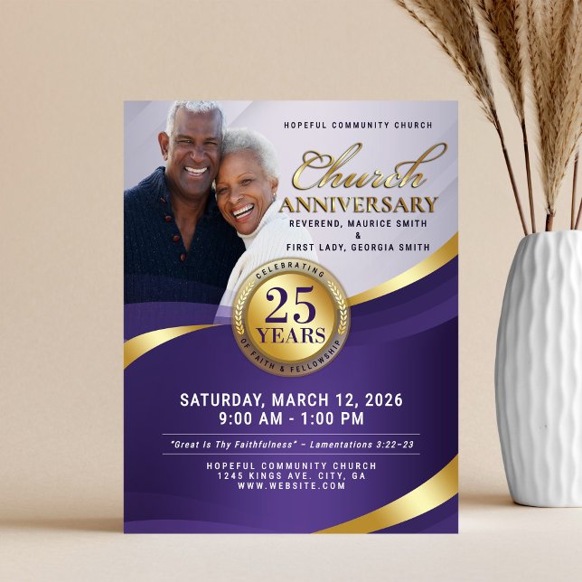 Royal Purple & Gold Church Anniversary Flyer (Subido por el creador)