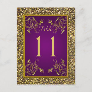 Royal Purple, Gold Floral Table Number Tarjeta Pos