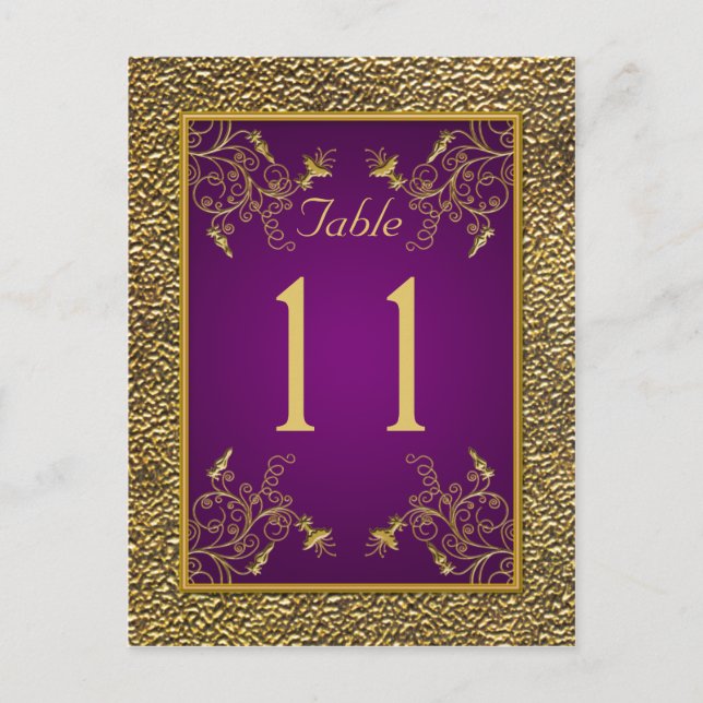 Royal Purple, Gold Floral Table Number Tarjeta Pos (Anverso)