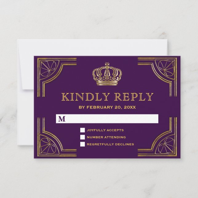 Royal Purple Gold Ornate Crown RSVP (Anverso)
