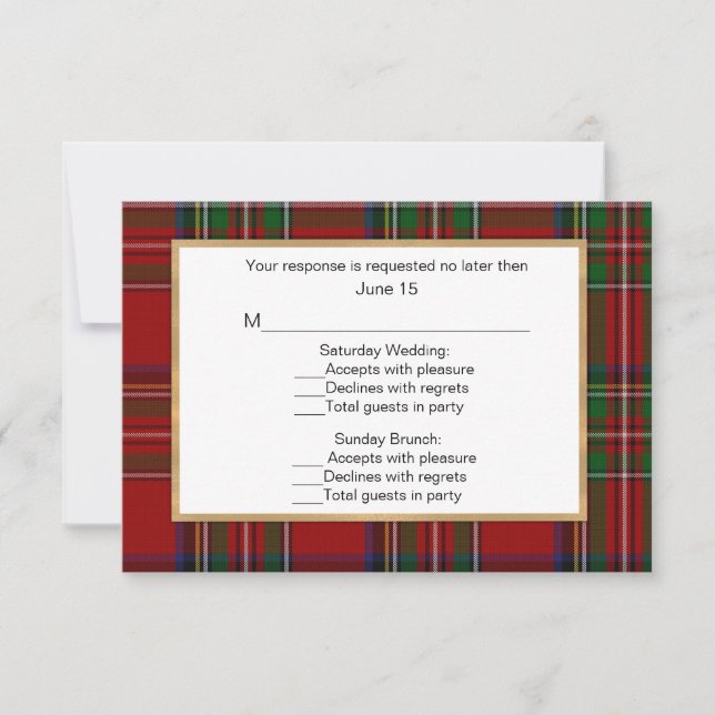 Royal Stewart Tartan Plaid Boda Multi RSVP Card (Anverso)