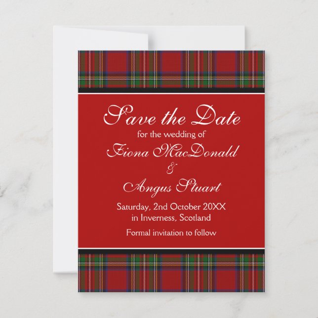 Royal Stuart Tartan Wedding Guardar la tarjeta de  (Anverso)