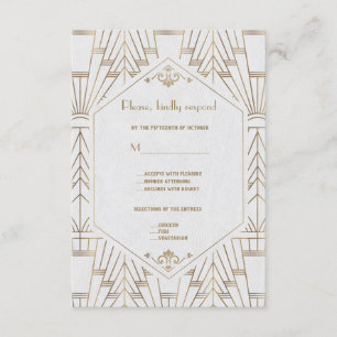 Royal White Gold Great Gatsby Wedding RSVP