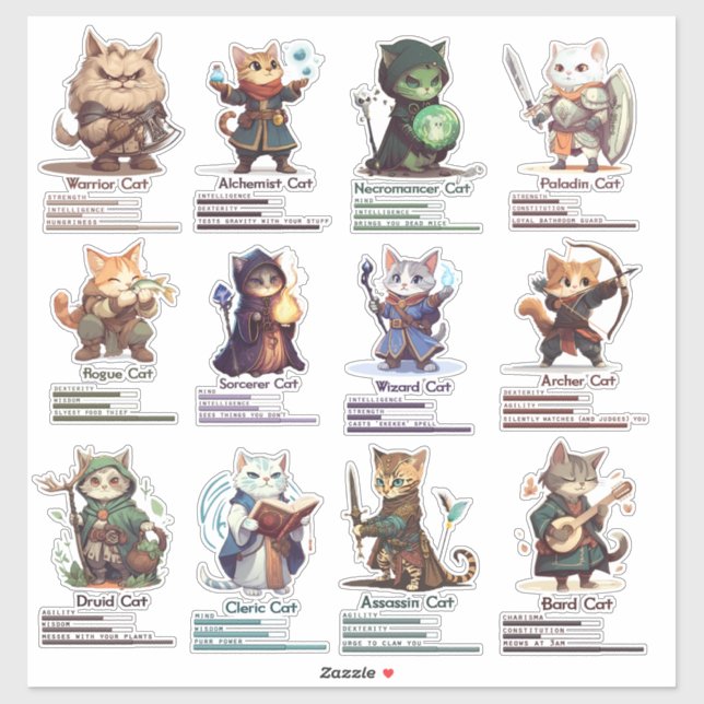RPG Gats graciosos y lindos pegatinas para los jug (Hoja)