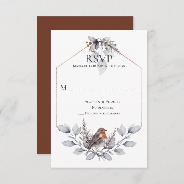 RRústica Plata Gris Rust Botanicals Bird RSVP (Anverso / Reverso)