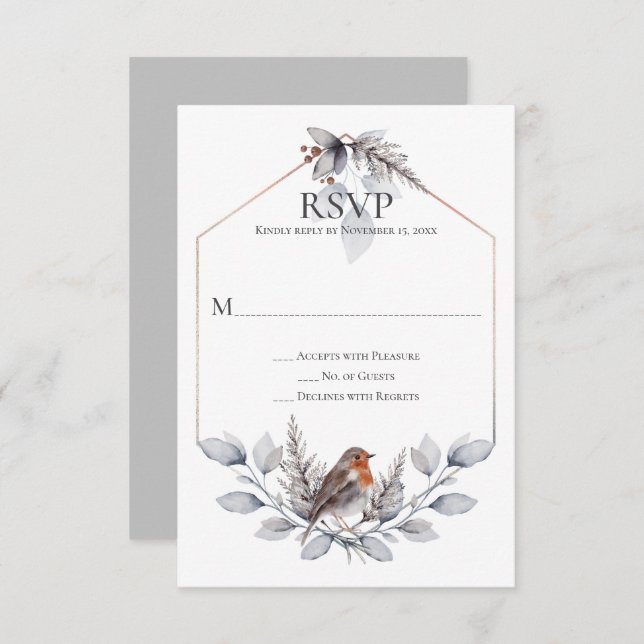 RRústica Plata Gris Rust Botanicals Bird RSVP (Anverso / Reverso)