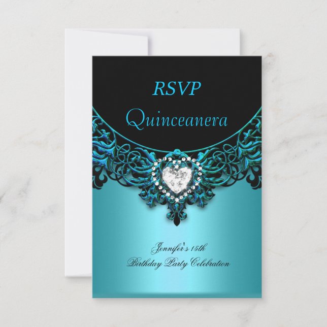 RSVP 15.ª Quinceanera Aqua azul Verde azulado diam (Anverso)