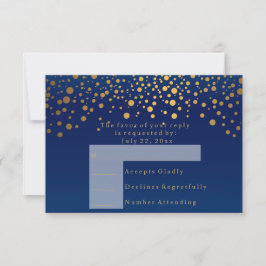 RSVP 2  Boda de lunares azul marino y dorado confe