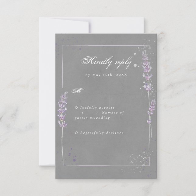 RSVP acuacuarela lavanda de boda gris rsvp (Anverso)