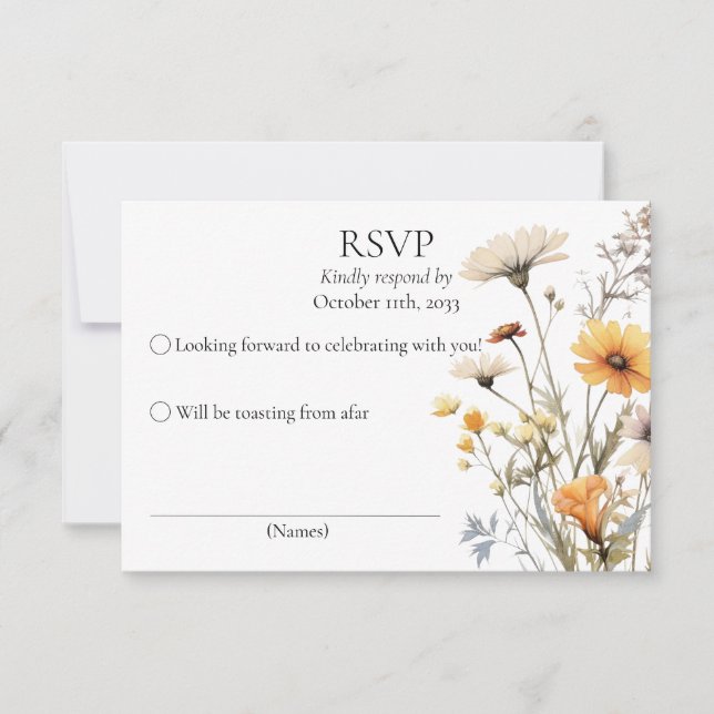 RSVP amarillo flores silvestres tema boda botánico (Anverso)