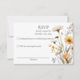 RSVP amarillo flores silvestres tema boda botánico