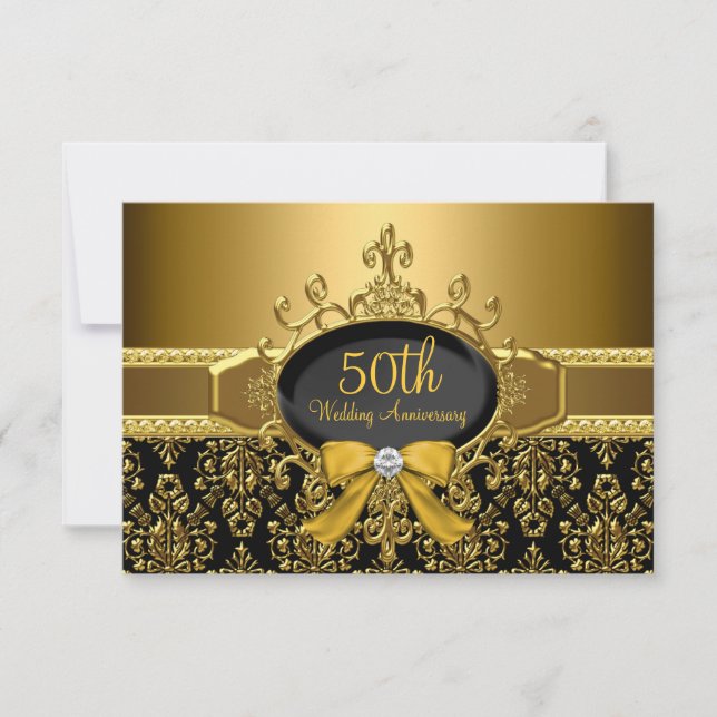 RSVP Aniversario 50 Bodas de Oro Damask Negro y Do (Anverso)