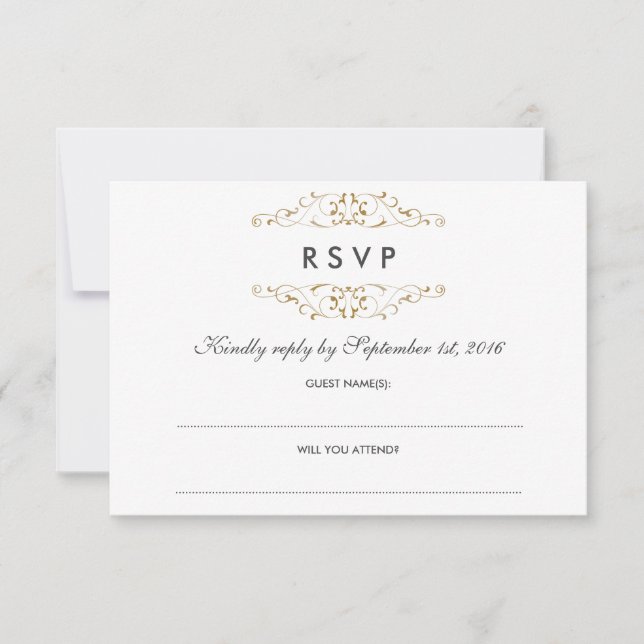 RSVP Antiguo Dorado Flores Bodas (Anverso)