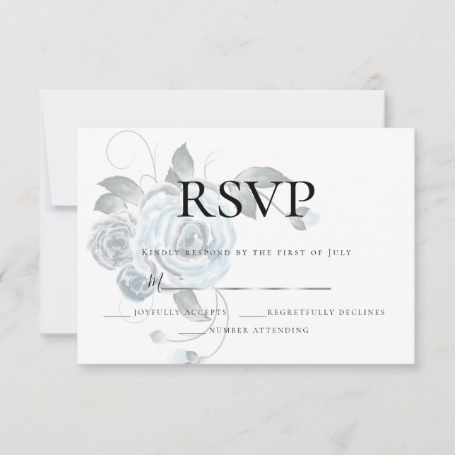 RSVP | Aquarela Floral Azul Polvo Boda Plateado (Anverso)