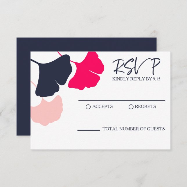 RSVP audaz boda moderna de hojas de ginkgo rosadas (Anverso / Reverso)