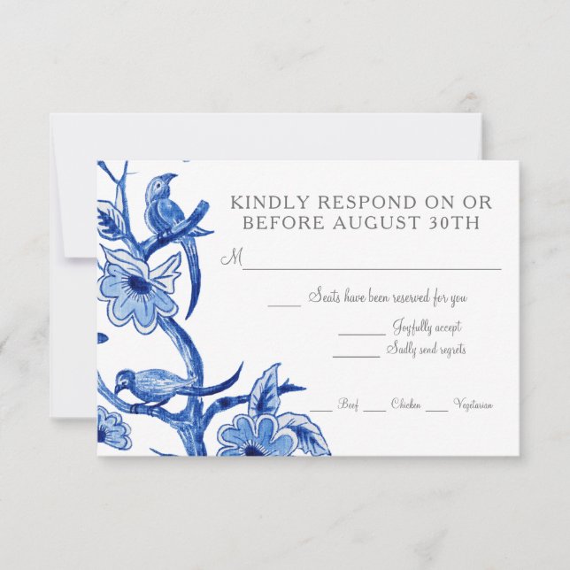 RSVP Azul Chinoiserie Floral Asiático Acuarela (Anverso)