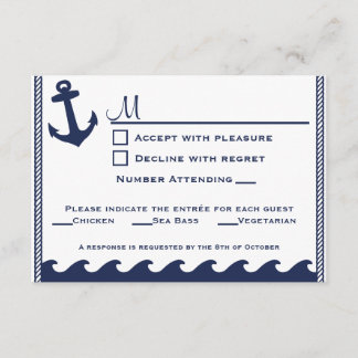 Rsvp azul marino y blanco náutico 3 opción de menú