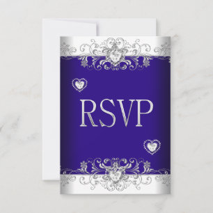 RSVP Azul real Boda Corazones de Diamante Blanco 2