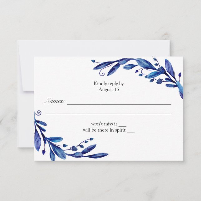 Rsvp azul. Tarjeta de respuesta de la marina. Boda (Anverso)