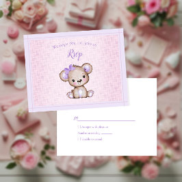 RSVP Baby Shower Cute Chica Purple Bear