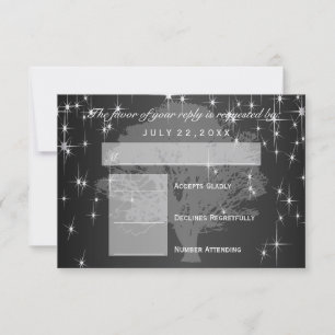 RSVP bajo las estrellas en negro medio de la noche