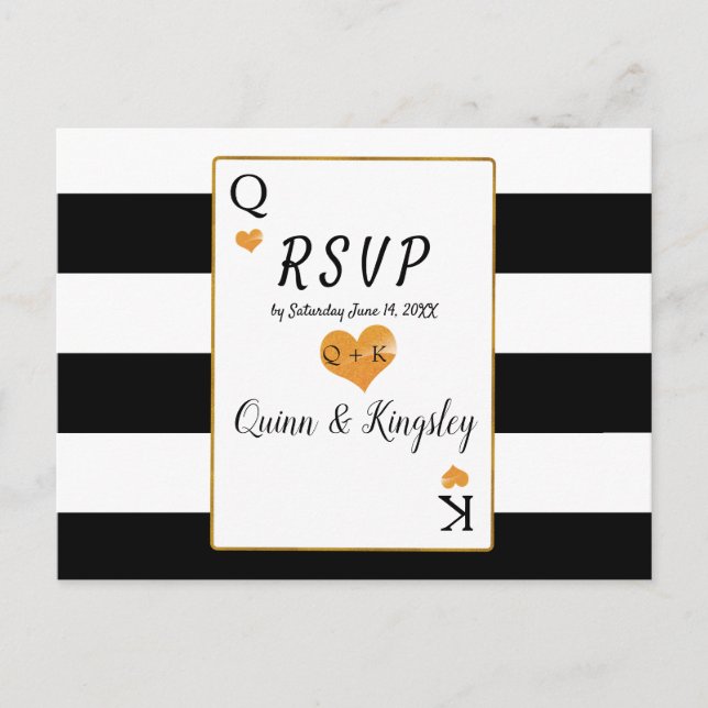 RSVP Bandas blancas y negras Tarjetas King & Queen (Anverso)